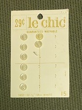 8 NEW OLD STOCK VTG LE CHIC #5452 White Sewing Buttons on Original Card - 5/16