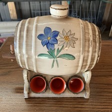 Beautiful Antique German Keg Art Deco Hand Painted W/6 Shot Glasses READ picture