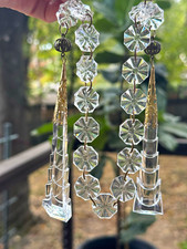 Vintage Clear Acrylic Chandelier Prism Strand w/ Spear Drops, Gold Metal Rings picture