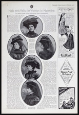 1908 Black Hats and Veils for Women in Mourning Edwardian Fashion Plate Mag Page picture