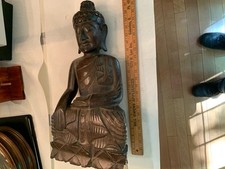 Large Hand Carved Wooden Serene Meditating Buddha Art Statue Sculpture 21X 11x6” picture