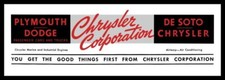 1939 Style Chrysler, Dodge, De Soto, Plymouth Metal Sign: 6x18