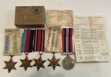 WW2 British Named On The Box With Paperwork, 5 Medal Grouping picture