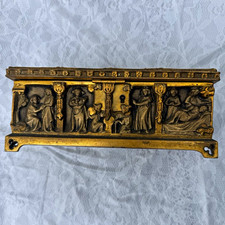 Antique German Gothic Revival Gilt Brass Casket Jewelry Box – Medieval Relief Sc picture