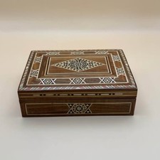 Vintage Hand-Inlaid Sadeli Marquetry Box -Geometric Wood Mosaic Box picture