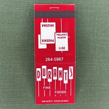 Vintage Matchbook Durant’s Restaurant Phoenix Arizona Matches Unstruck picture