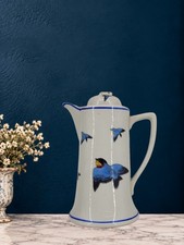 Antique Nippon Hand Painted Blue Swallow Bird Porcelain Chocolate Pot 9.5” picture