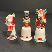 Lot of 3 Vintage Christmas Thimbles Figures Enesco Santa Nutcracker Bear Bisque picture