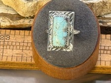Vintage Native Navajo Sterling Silver Turquoise Stamped Ring Sz 8.25--2303.26 picture
