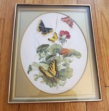 Vintage 3D Paper Tole Butterfly Art Framed Shadow Box Flowers Botanical Gallery picture
