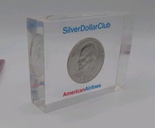 American Airlines Vintage Silver Dollar Club Paperweight 1971 picture