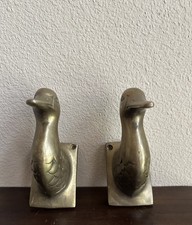 Pair of Vintage/MCM Solid Brass Duck Head Wall Hooks/Mounted Book Ends-Korea picture