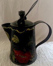 Antique Early 1800s Tole Syrup Pitcher Or Creamer Jug 4” Tall picture