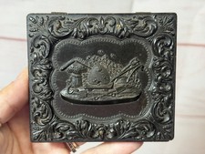 Antique Late 1800's Ambrotype Couple Photo Union Case Garden Tools Farming Motif picture