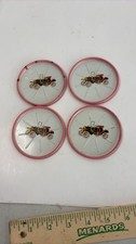 Vintage Pink Metal Coaster Set of 4 with Antique Car Graphic picture