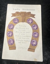 Lucky Birthstone Postcard Horseshoe February Embossed c1910's Amethyst Antique picture