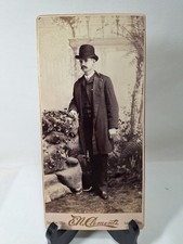 • Antique Cabinet Card Photo Bowler Hat Overcoat E N Clements Leadville Colorado picture