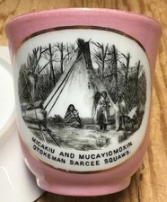 Antique Souvenir China Cup & Plate Calgary Alberta Canada SARCEE SQUAW INDIANS picture