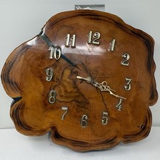 Vintage 1970s Cypress Wood Slab Wall Clock Live Edge Repair Restoration Crafts picture