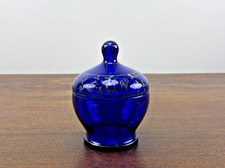 Antique Cobalt Blue Glass Covered Jar Silver Overlay Floral 5