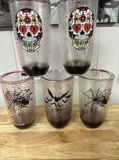 Set Of 5 Halloween Floaty Tumbler Novelty Cups Spider, Bat, Sugar Skull picture