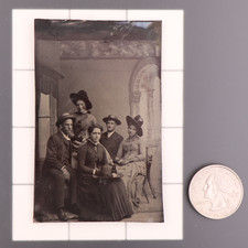 Antique CDV 6th Plate Tintype Victorian Family Photo Men & Women #1305 picture