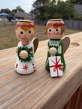vintage hand-painted wooden angel Christmas candle holders picture
