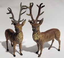 Antique Cast Lead Deer Figurines Set Of 2 German Reindeer Christmas picture
