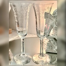 Lenox Castle Garden Champagne Flutes Pair Crystal Wedding Toasting Glass picture
