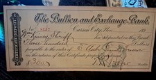1890s Bullion & Exchange Bank $300 COD- County Shf Wm. Kinney/Treasurer Ed Rube picture