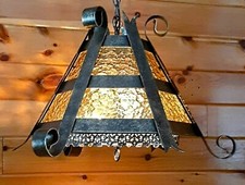 Vtg 1960's-70's Gothic Medieval Tudor Mission Arts Crafts Chandelier Light  picture