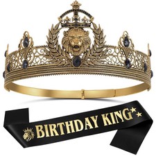 Gold Black King Crown and Birthday Sash for Men Birthday Tiara Decoration picture