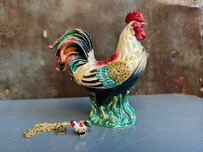 Vintage Kingspoint Designs Jeweled Enamel Rooster Trinket Box Swarovski crystals picture