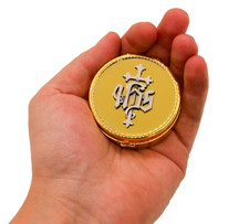 Brass IHS Christogramon Embossed Church Travel Pyx Vessel, Holds Up To 10 Hosts picture