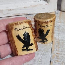 Vintage Elkhorn Montana Antler Salt & Pepper Shakers Eagle Rustic Cabin Decor picture