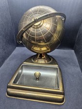 MCM Vintage Brass Globe Cigarette Holder Dispenser Ashtray Super Nice Patina picture