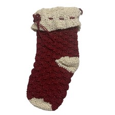 Vintage Handmade Granny Crochet Christmas Stocking 18” Red White Shimmer picture