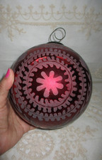 Antique GERMAN Red Glass w/ Etched Design JUMBO 6.75