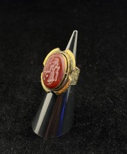 Unique Roman Brass Gold Plated Ring With Intaglio King Carnelian Stone picture