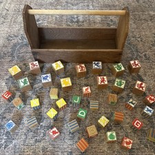 Disney, Bambi, Pinocchio, Tinker Bell & More RARE 1950s Vintage Wood Toy Blocks picture