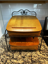 Longaberger Woven Paper Tray Storage Baskets 2-Pack w/ Lids & Stand Rack picture