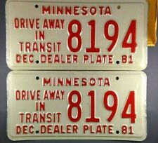 1981 Minnesota Drive Away In Transit Dealer License Plate Pair  #8194  N-O-S picture