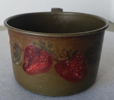Vintage Folk Art Hand Painted Metal Tin Cup Strawberry And Daisy SIGNED picture