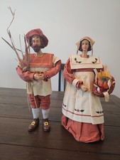 Silvestri Thanksgiving Harvest Pilgrim Man And Woman Paper Mache Figures 12