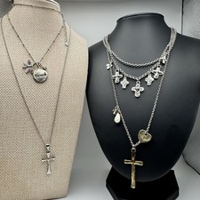 Religious Jewelry Lot 4 Necklaces Christian Faith Cross Blessed Some Signed picture