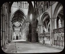 ANTIQUE GWW Magic Lantern Slide NORTH TRANSEPT LINCOLN CATHEDRAL C1890 PHOTO picture