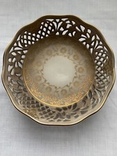VTG Eberthal Perforated Reticulated Serving Bowl Plate Porcelain W. Germany Gold picture