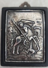 Greek Byzantine Religious Icon Pure Silver .950  Small Framed 2 x 2 1/2