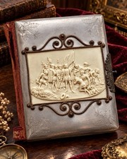 Rare Antique 1892 Columbian Exposition Tin Columbus Bas Relief Photo Album Cover picture