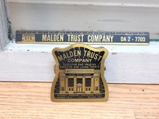Vintage Malden Trust Bank Brass Advertising Paper Clip Ruler Rule E.V. Yeuell Co picture